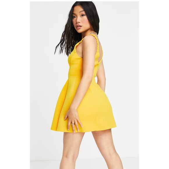 ASOS DESIGN Petite Gold Ruched Skater Mini Dress - 6P - Picture 9 of 9